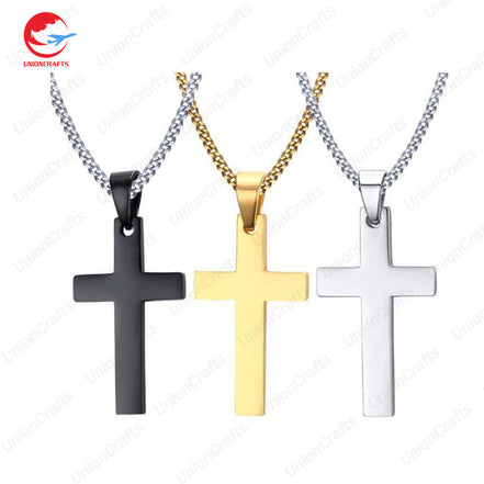 Wholesale Men Woman Custom Logo Metal Blank Engraved Stainless Steel Name Cross Heart Chains Charm Pendant Nameplate Necklace