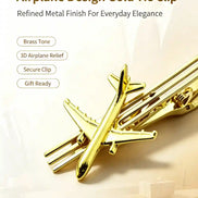 A330 Airplane Design Gold Tie Clip | 3D Relief Brass Tone Metal Tie Bar