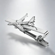 Airplane Design Silver Tie Clip | 3D Relief Chrome Polished Metal Tie Bar for Men