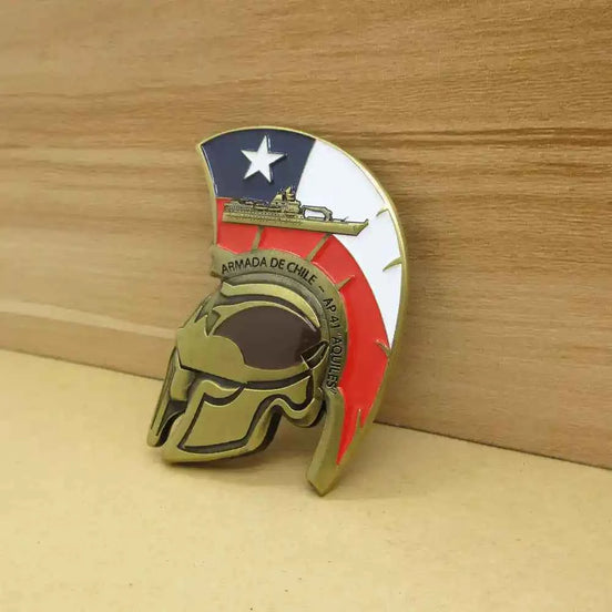 Custom Spartan Helmet Challenge Coin – Die-Cut Shape | Armada de Chile Navy Commemorative Medallion - GFTCRAFTS
