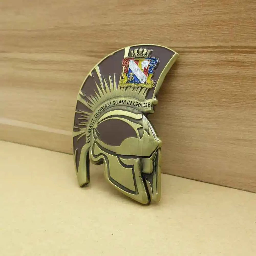 Custom Spartan Helmet Challenge Coin – Die-Cut Shape | Armada de Chile Navy Commemorative Medallion - GFTCRAFTS