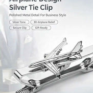Airplane Design Silver Tie Clip | 3D Relief Chrome Polished Metal Tie Bar for Men - GFTCRAFTS