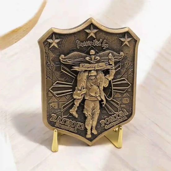 Custom Navy Corpsman Challenge Coin – Antique Bronze Shield Shape | Hospital Unit Gift - GFTCRAFTS
