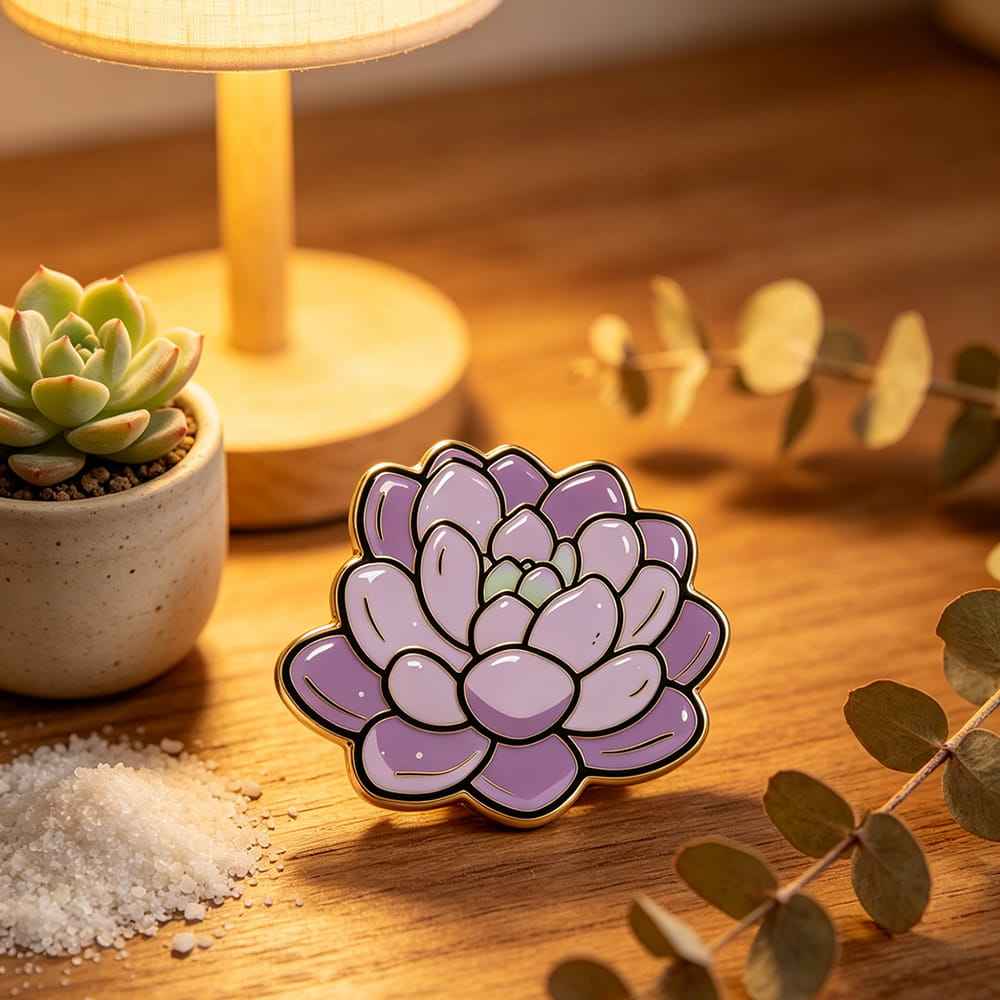 Custom Purple Succulent Enamel Pin | Cute Plant Lapel Badge - GFTCRAFTS
