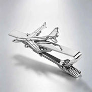 Airplane Design Silver Tie Clip | 3D Relief Chrome Polished Metal Tie Bar for Men - GFTCRAFTS