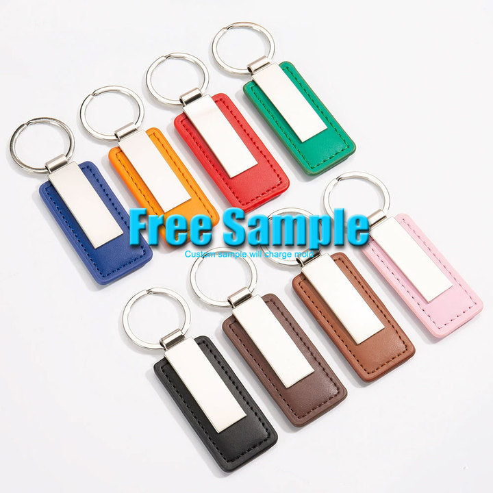 Personalized Customized Blank Leather Keychain Keyring Wholesale Custom Car Logo Luxury Round Shaped PU Leather Keychain
