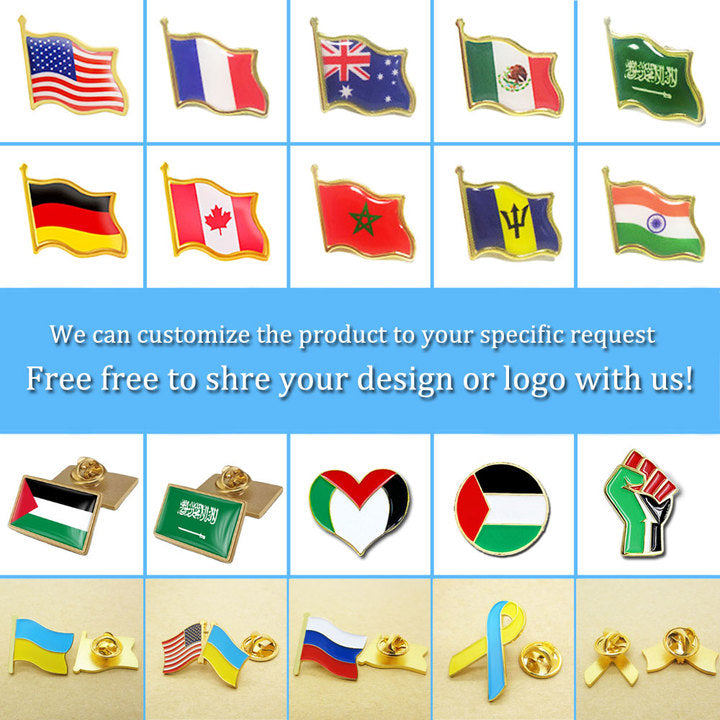 Custom Logo Soft Hard Enamel World Flag Pins Metal Magnetic Ukraine American Palestine Country Flag Lapel Pin Badge