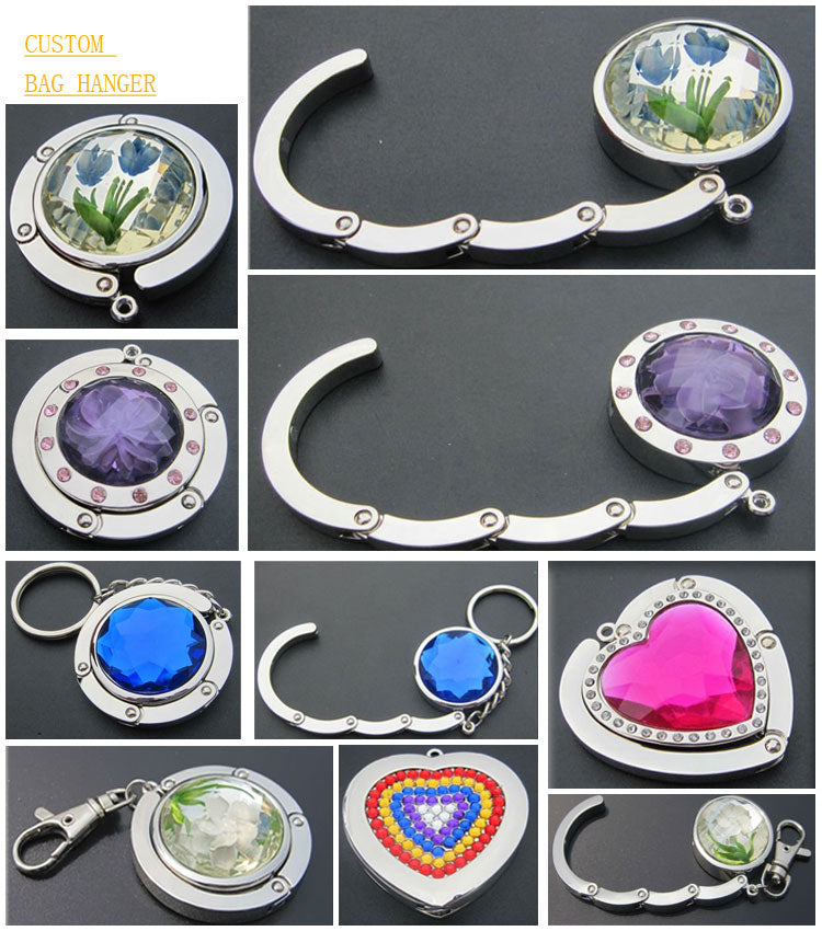 Custom Creative Table Top Folding Purse Hook Handbag Holder Accessories Metal Bag Hanger