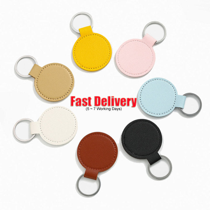 Personalized Customized Blank Leather Keychain Keyring Wholesale Custom Car Logo Luxury Round Shaped PU Leather Keychain