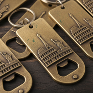 Zinc alloy antique bronze tourist bottle opener keychains flat lay